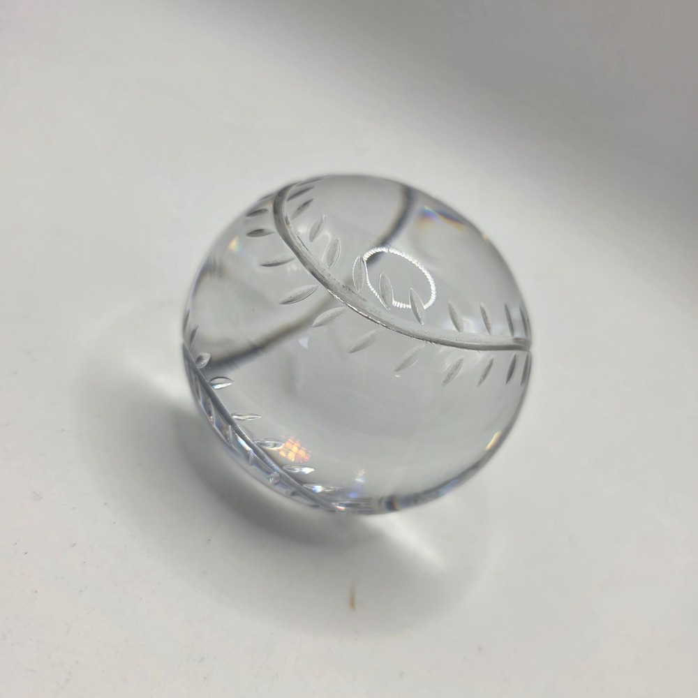 Clear Crystal Baseball Paperweight Etched Stitching Decorative Desk Accessory